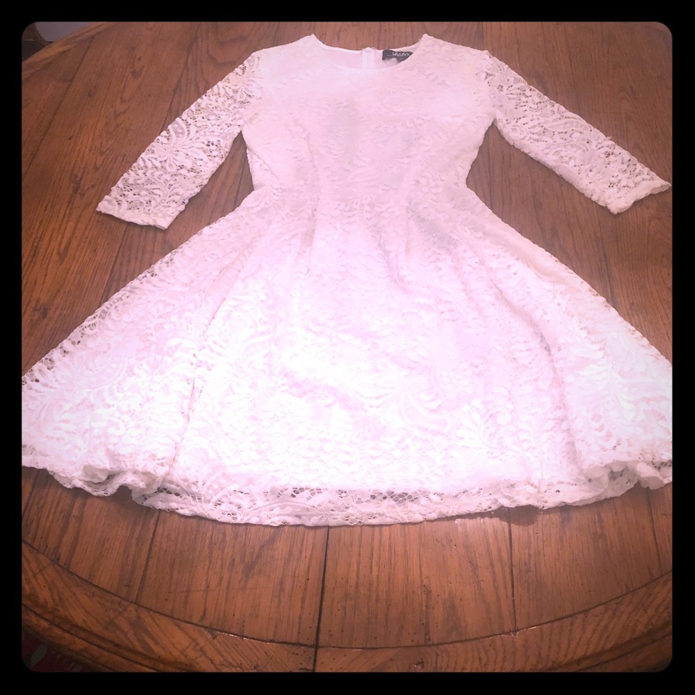 LuLus 3/4 sleeve white skater dress